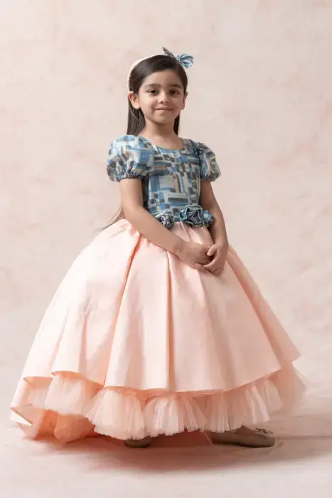 Casal Grey Pink printed Princess silk Gown