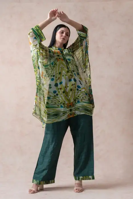 Limed Ash Silk chiffon Kurti with palazzo co-ord set